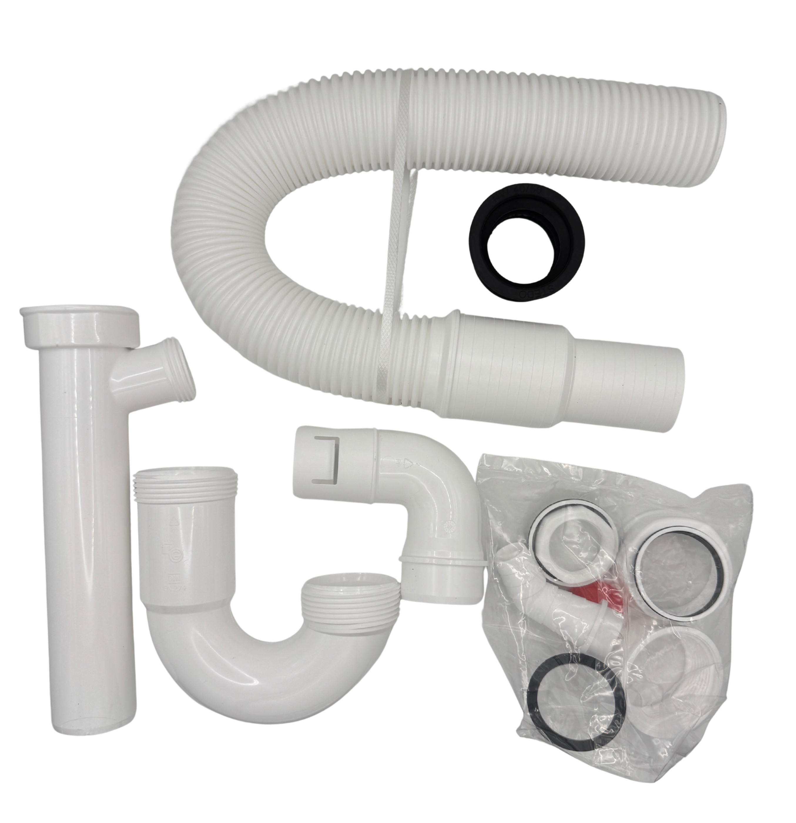 flexibler Kunststoffsiphon 1 1/2" x 40mm + Gumminippel 40/50mm